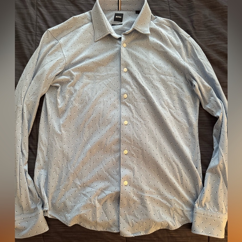 Hugo Boss Sky Blue Patterned Casual Shirt